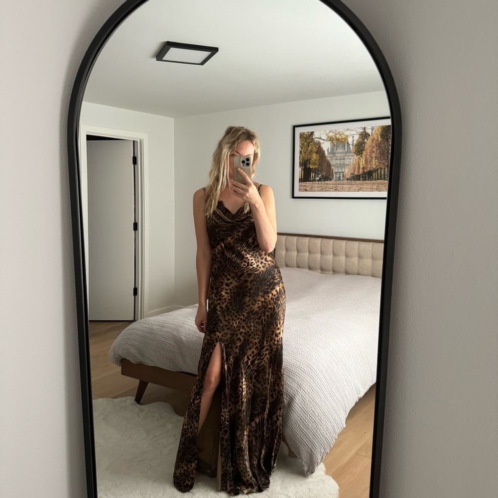 L'AGENCE Leopard Print Slip Maxi Dress in Brown and Black - Picture 9 of 9